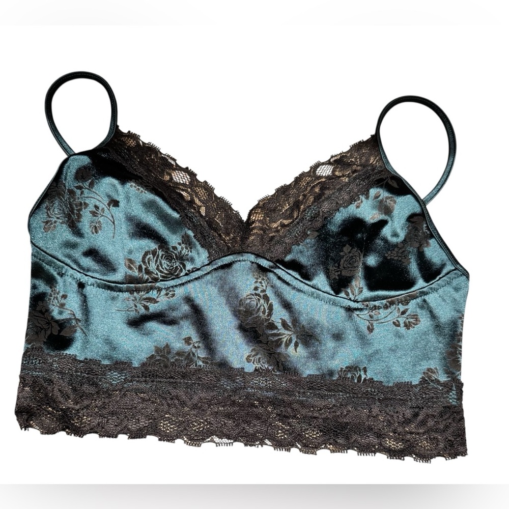 2 BRALETTES Green & Black Velvet Lace AND a Black Floral Mesh, both XS - Picture 9 of 11